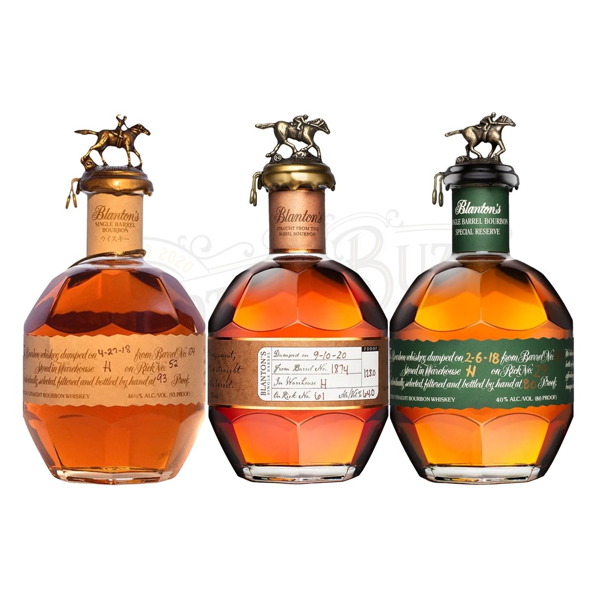 Blanton's Red Label, Straight From The Barrel & Green Label Bundle