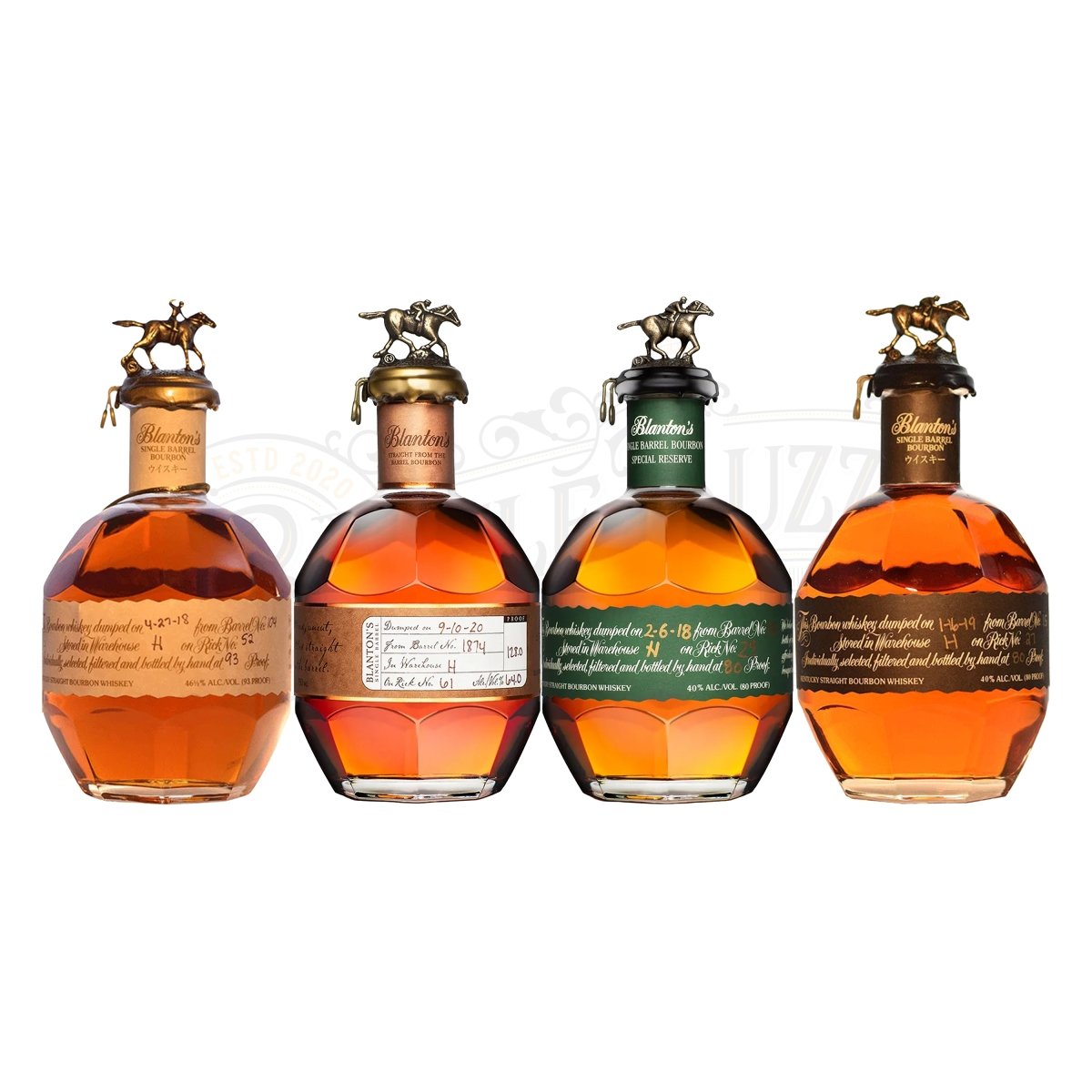 Blanton's Red Label, Straight From The Barrel, Green Label & Black Label Bundle
